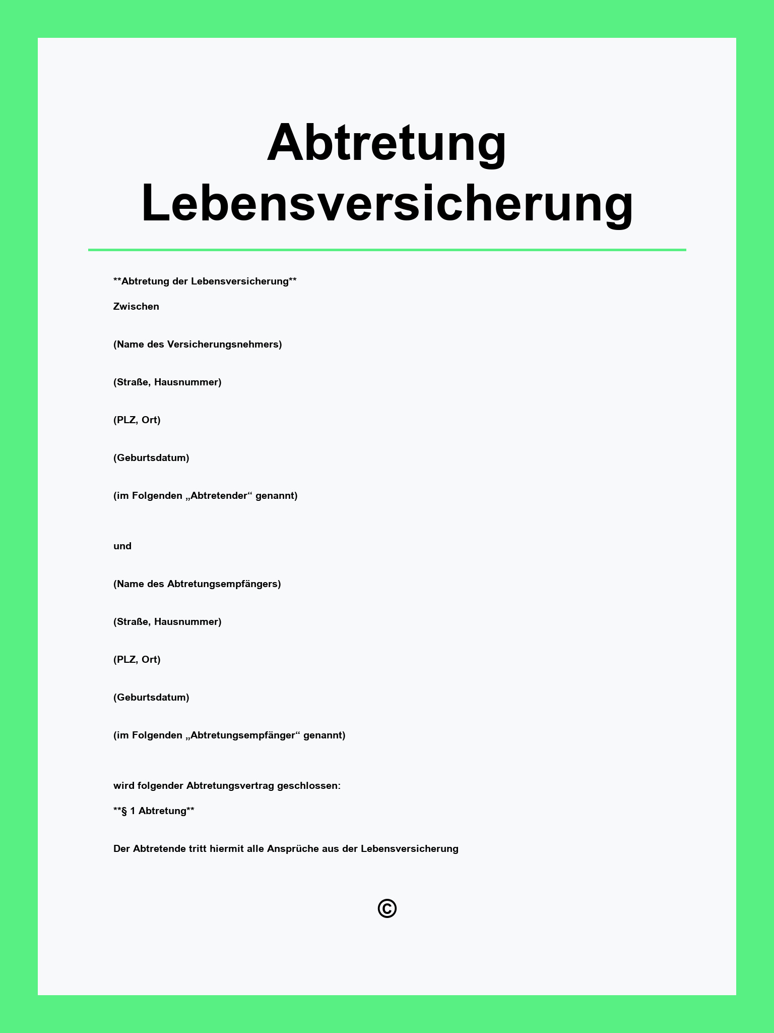 Abtretung Lebensversicherung Muster