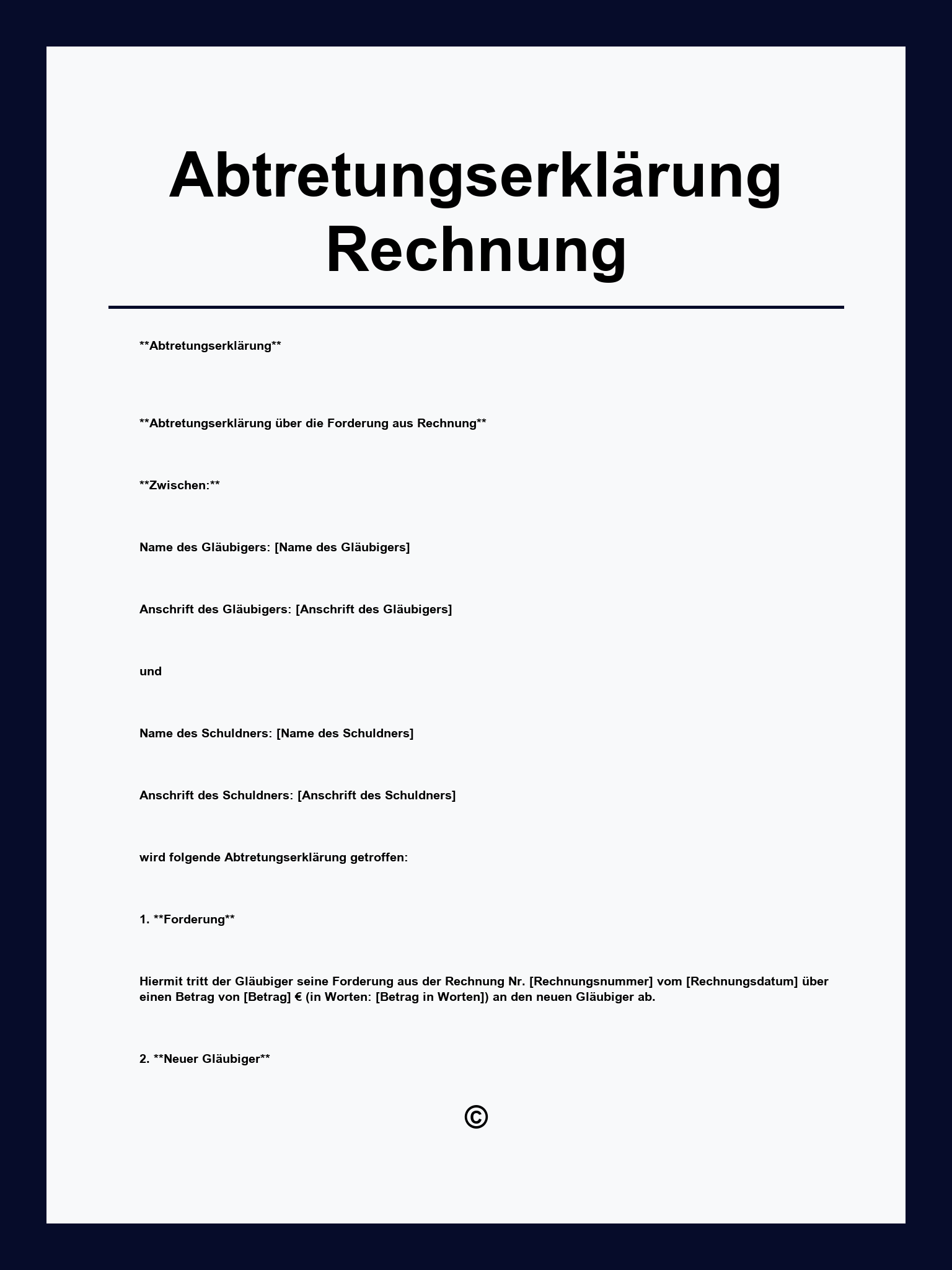 Abtretungserklärung Rechnung