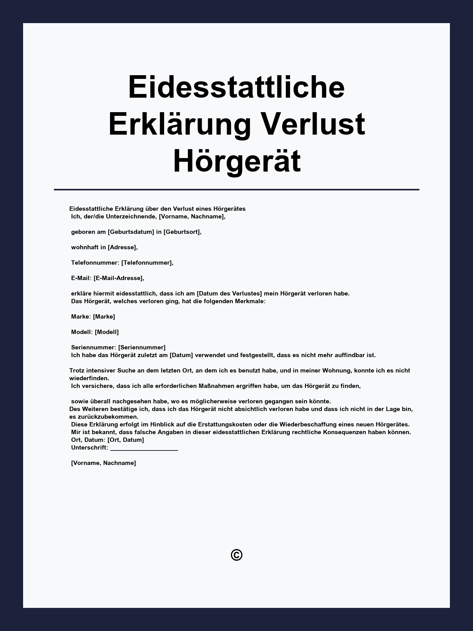 Eidesstattliche Erklärung Verlust Hörgerät