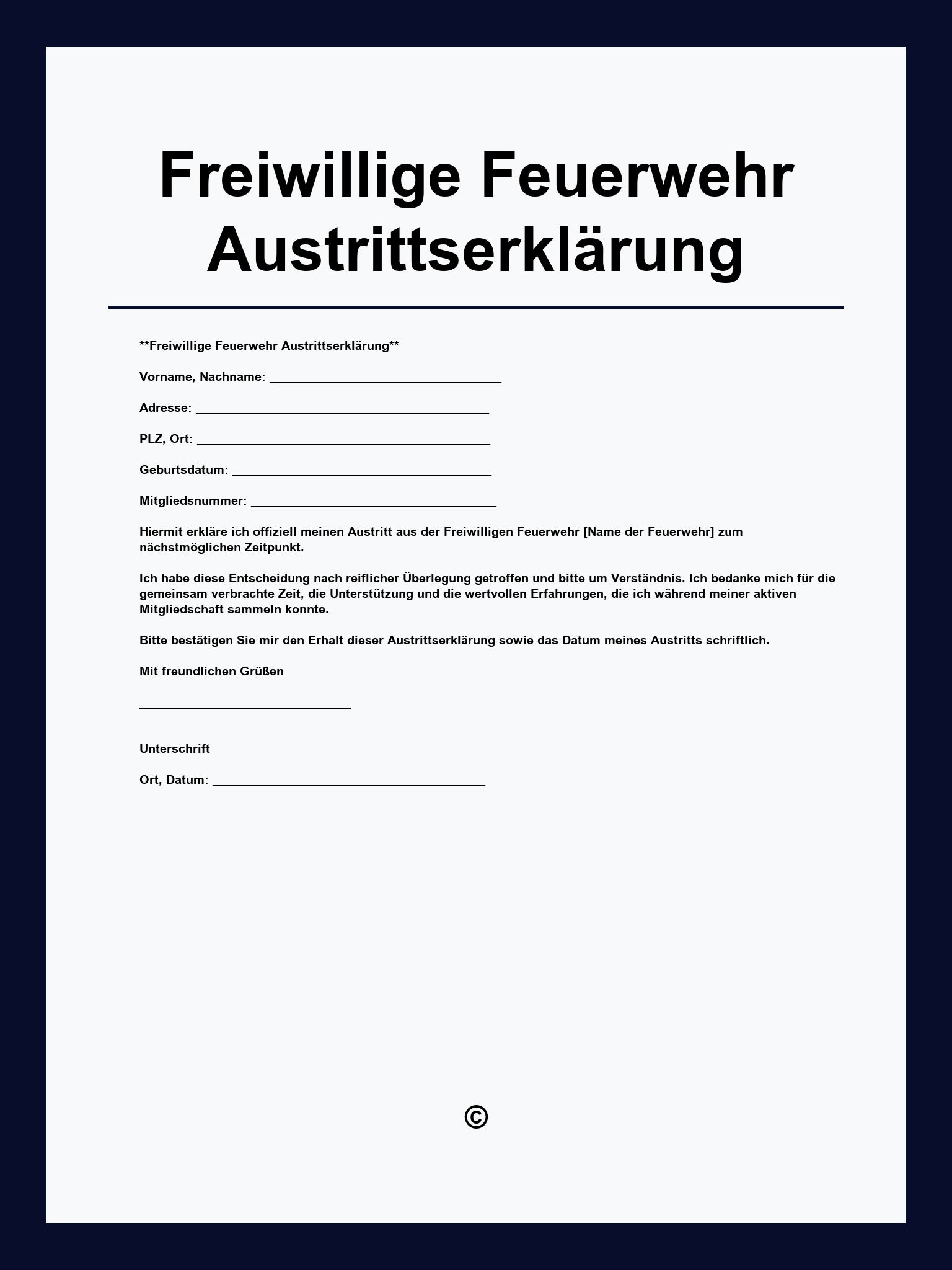 Freiwillige Feuerwehr Austrittserklärung