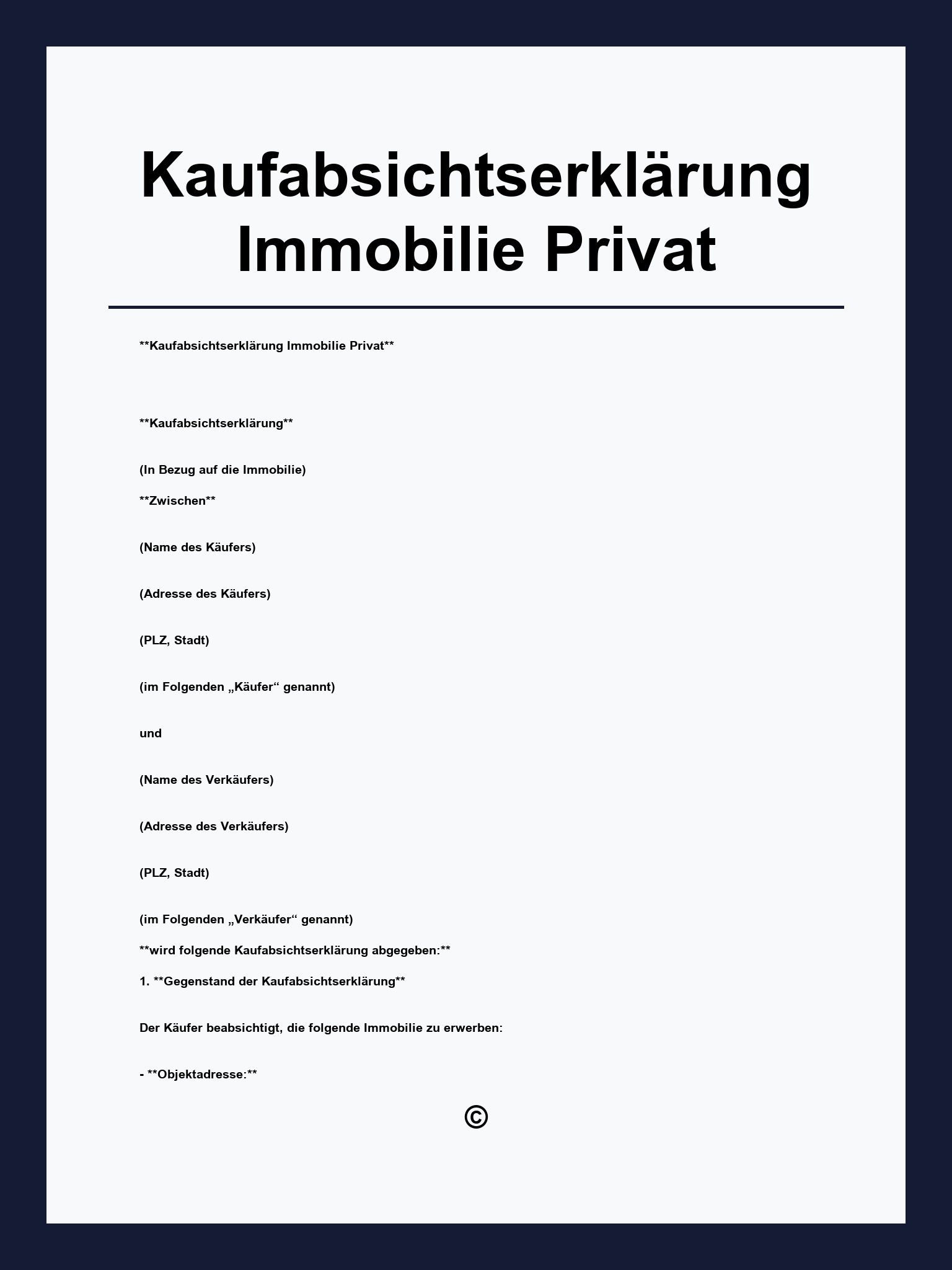 Kaufabsichtserklärung Immobilie Vorlage Privat