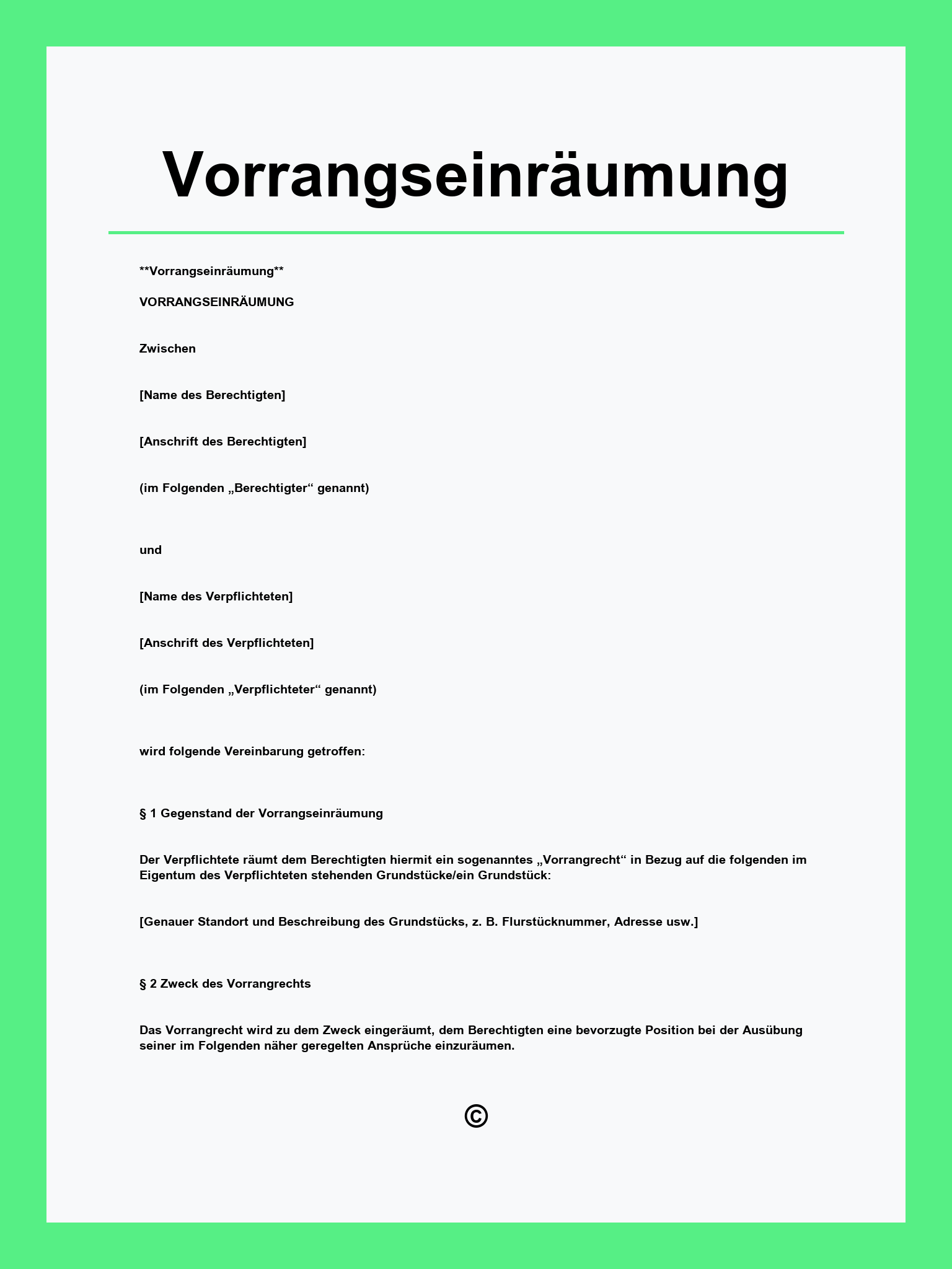 Vorrangseinräumung Muster