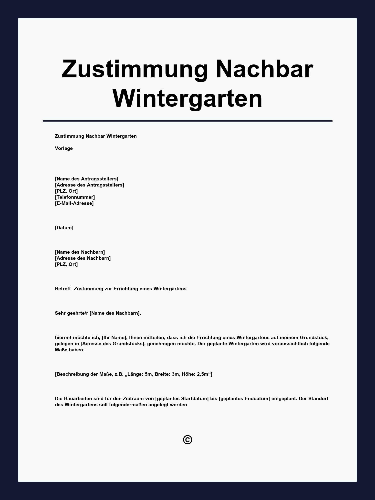 Zustimmung Nachbar Wintergarten Vorlage